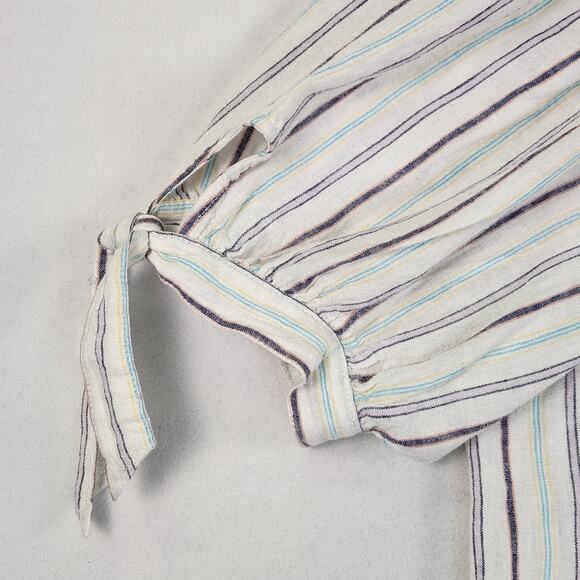 Zac & Rachel Linen Blend Peasant Blouse Women ‘s SZ L Cream Multicolor Striped - Picture 4 of 14